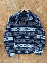 Vintage 90s navy white grey aztec crazy pattern fleece size large by YM moda